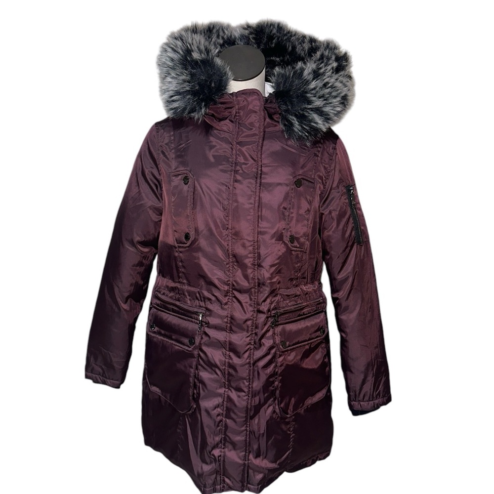 NWT Steve Madden Womens Faux Fur Trim Cold Weather Anorak Jacket In Merlot M
